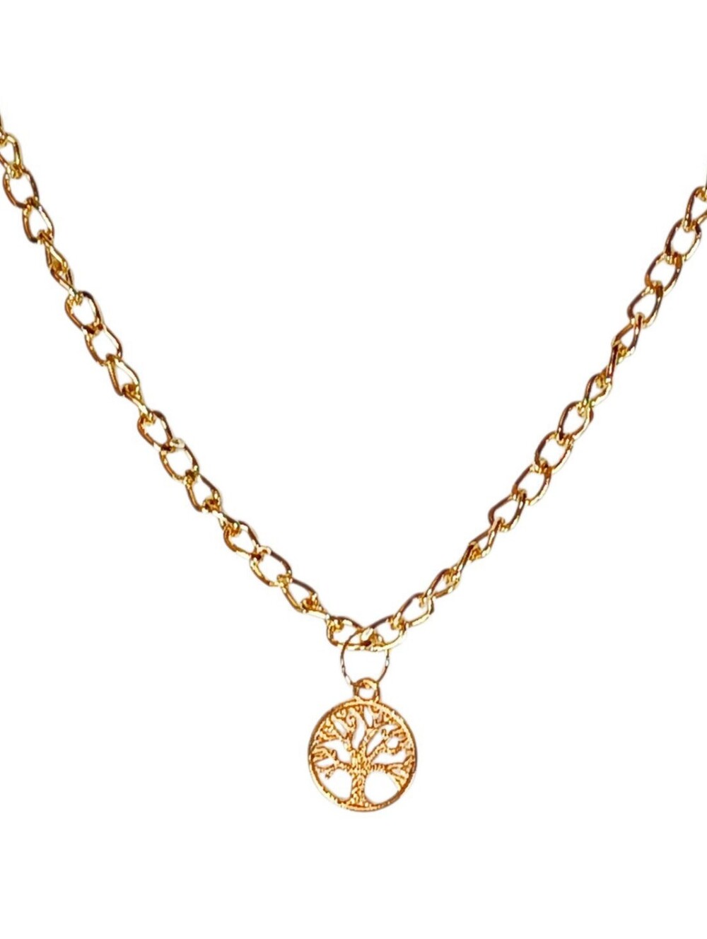 Gold Coin Medallion Tree Of Life Charm Necklace Whimsigoth Modern Minimalist 70s